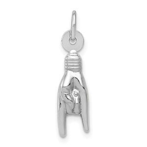 14k White  Gold Hollow 3D Rock On Hand Sign Charm or Pendant, 5 x 22mm
